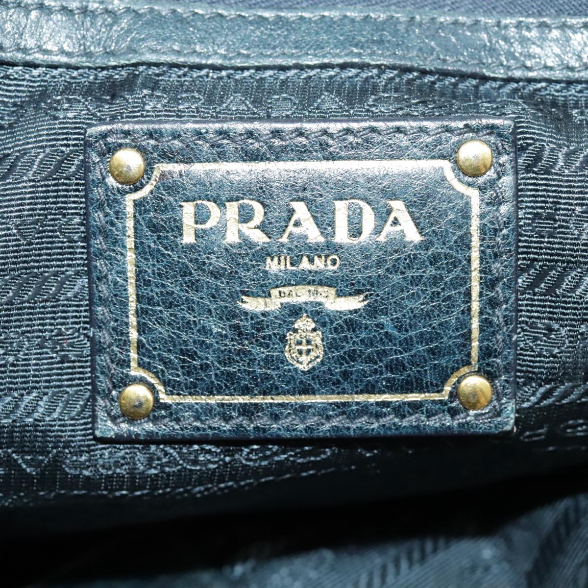 PRADA Hand Bag Leather 2way Navy Gold Auth 98109