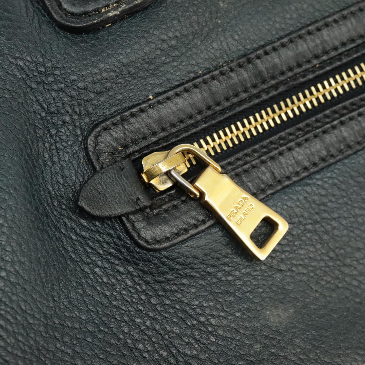 PRADA Hand Bag Leather 2way Navy Gold Auth 98109