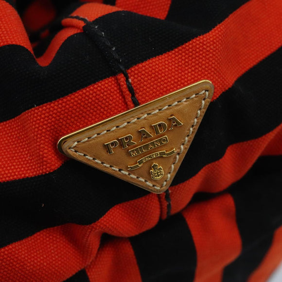 PRADA Canapa GM Hand Bag Canvas Black Orange gold Auth 98112V