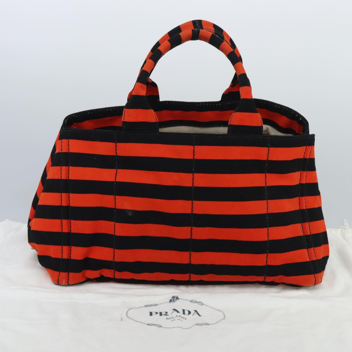 PRADA Canapa GM Hand Bag Canvas Black Orange gold Auth 98112