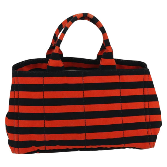 PRADA Canapa GM Hand Bag Canvas Black Orange gold Auth 98112V