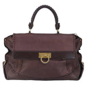 Salvatore Ferragamo Gancini Sofia Hand Bag Leather 2way Brown Gold Auth 98113-13