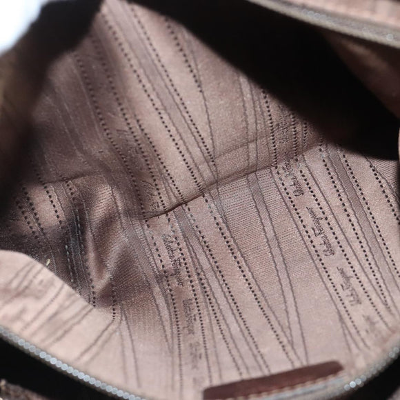 Salvatore Ferragamo Gancini Sofia Hand Bag Leather 2way Brown Gold Auth 98113