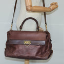Salvatore Ferragamo Gancini Sofia Hand Bag Leather 2way Brown Gold Auth 98113-24