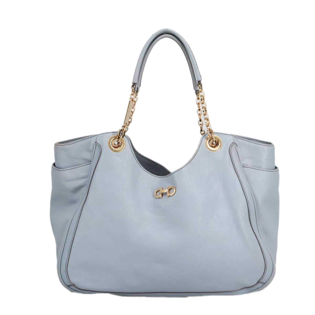 Salvatore Ferragamo Shoulder Bag Leather Light Blue Gold Auth 98116 - 0