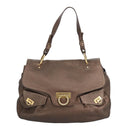 Salvatore Ferragamo Gancini Shoulder Bag Leather Brown Gold Auth 98117-13