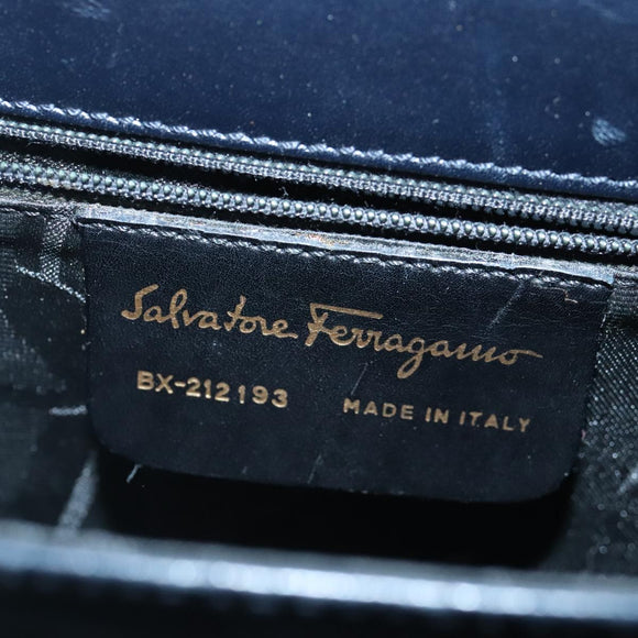 Salvatore Ferragamo Gancini Hand Bag Leather 2way Navy Gold Auth 98122