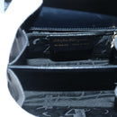 Salvatore Ferragamo Gancini Hand Bag Leather 2way Navy Gold Auth 98122-11