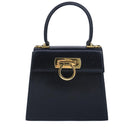 Salvatore Ferragamo Gancini Hand Bag Leather 2way Navy Gold Auth 98122-13