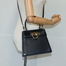 Salvatore Ferragamo Gancini Hand Bag Leather 2way Navy Gold Auth 98122-22