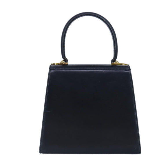 Salvatore Ferragamo Gancini Hand Bag Leather 2way Navy Gold Auth 98122