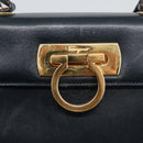 Salvatore Ferragamo Gancini Hand Bag Leather 2way Navy Gold Auth 98125-18