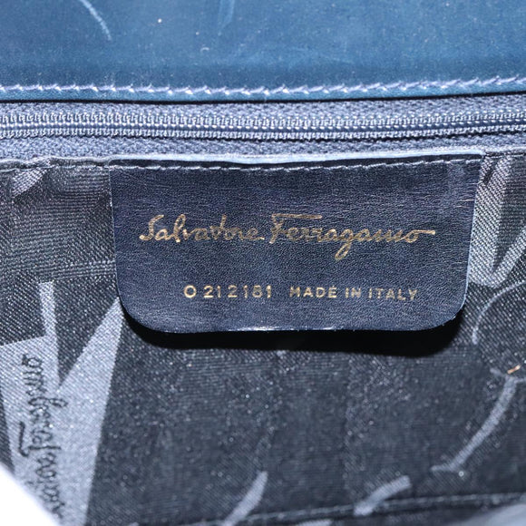 Salvatore Ferragamo Gancini Hand Bag Leather 2way Navy Gold Auth 98125