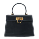 Salvatore Ferragamo Gancini Hand Bag Leather 2way Navy Gold Auth 98125-13