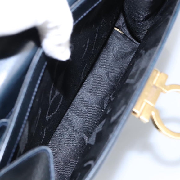Salvatore Ferragamo Gancini Hand Bag Leather 2way Navy Gold Auth 98125