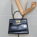 Salvatore Ferragamo Gancini Hand Bag Leather 2way Navy Gold Auth 98125-23
