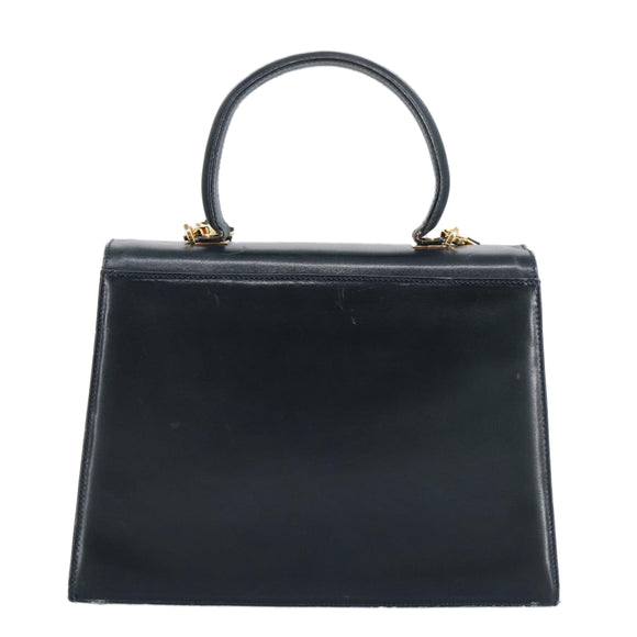 Salvatore Ferragamo Gancini Hand Bag Leather 2way Navy Gold Auth 98125
