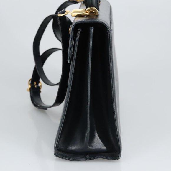 Salvatore Ferragamo Gancini Hand Bag Leather 2way Navy Gold Auth 98125