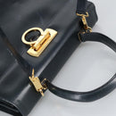 Salvatore Ferragamo Gancini Hand Bag Leather 2way Navy Gold Auth 98125-6