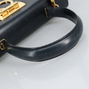 Salvatore Ferragamo Gancini Hand Bag Leather 2way Navy Gold Auth 98125-7