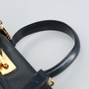 Salvatore Ferragamo Gancini Hand Bag Leather 2way Navy Gold Auth 98125-14
