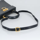 Salvatore Ferragamo Gancini Hand Bag Leather 2way Navy Gold Auth 98125-8