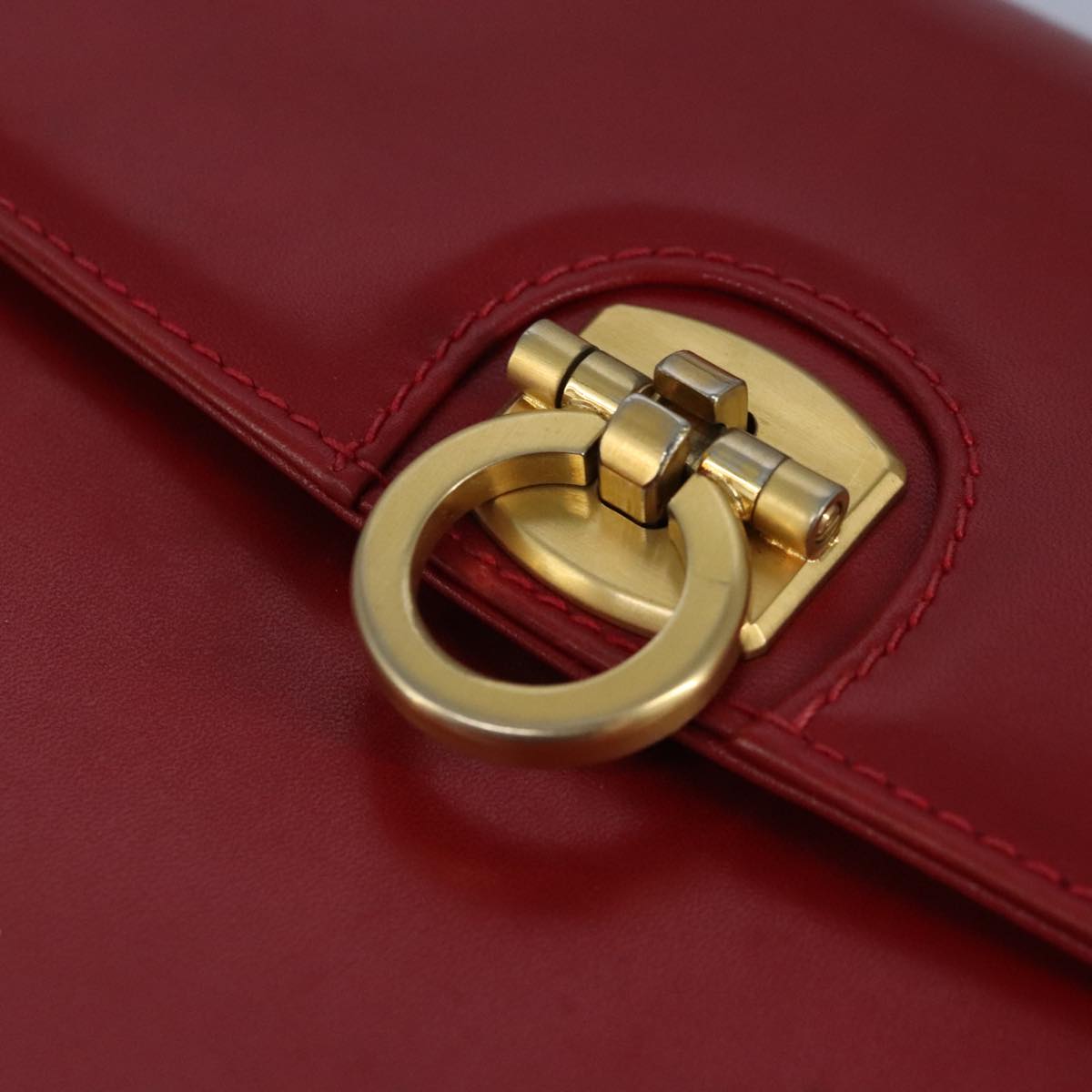 GUCCI Shoulder Bag Leather Red Gold Auth 98126