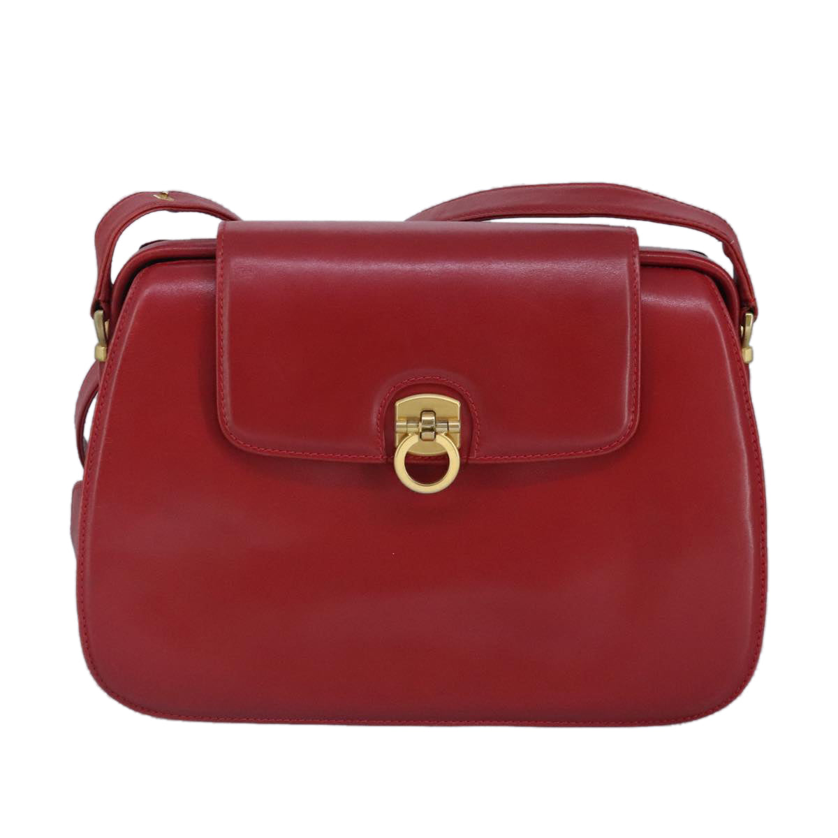 GUCCI Shoulder Bag Leather Red Gold Auth 98126