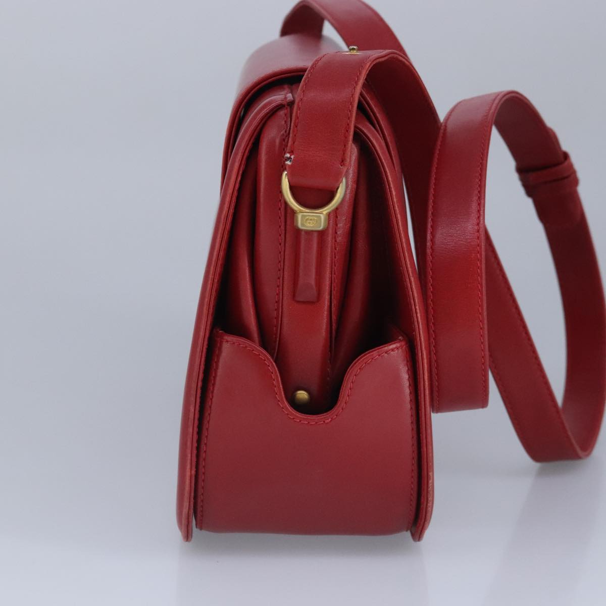 GUCCI Shoulder Bag Leather Red Gold Auth 98126