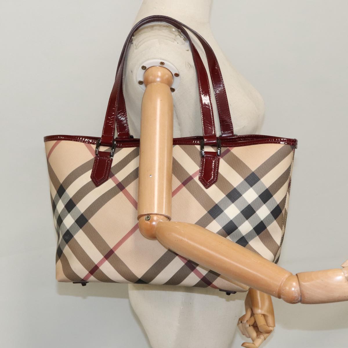 BURBERRY Nova Check Tote Bag PVC Beige Auth 98128