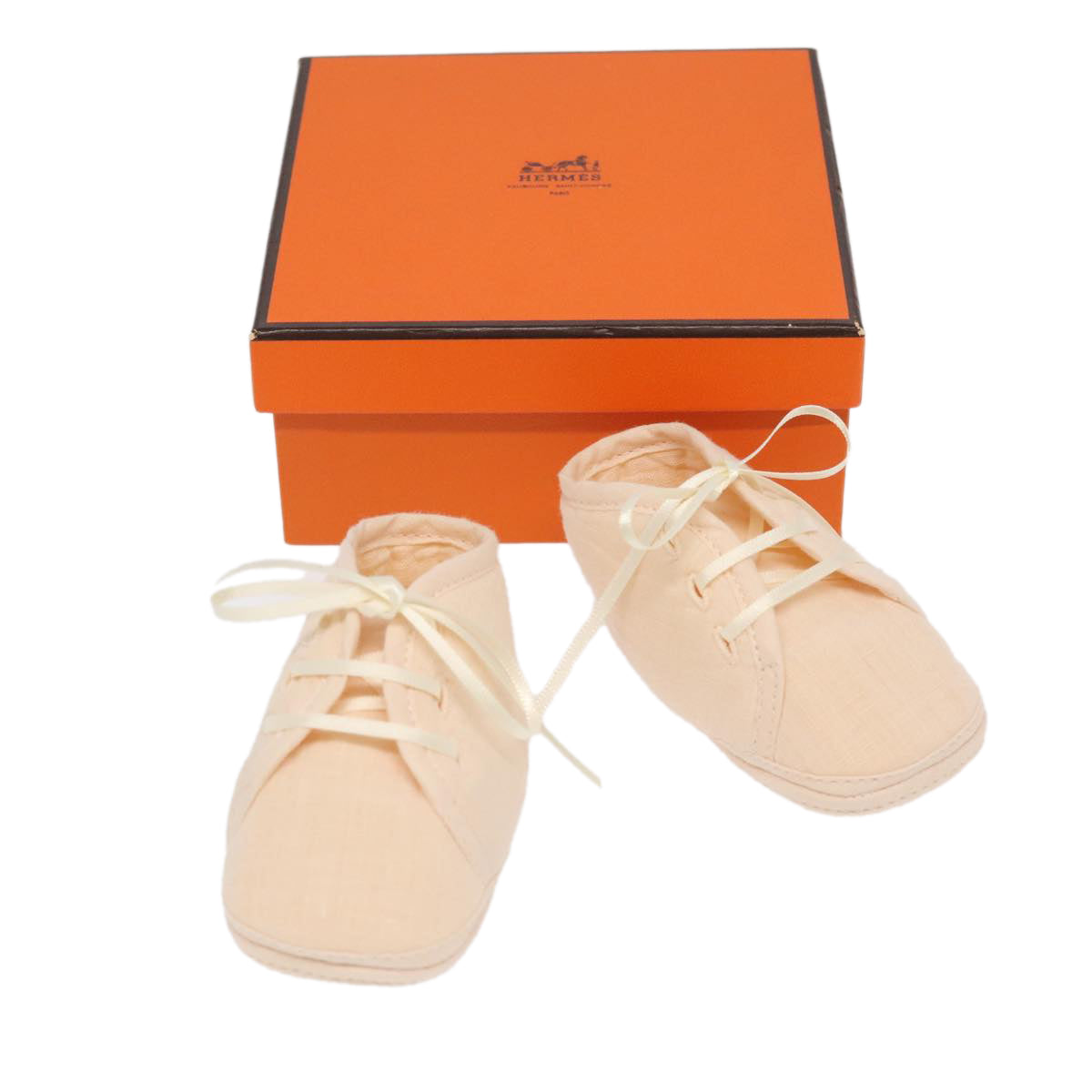 HERMES Baby Shoes Cotton Pink Auth 98130