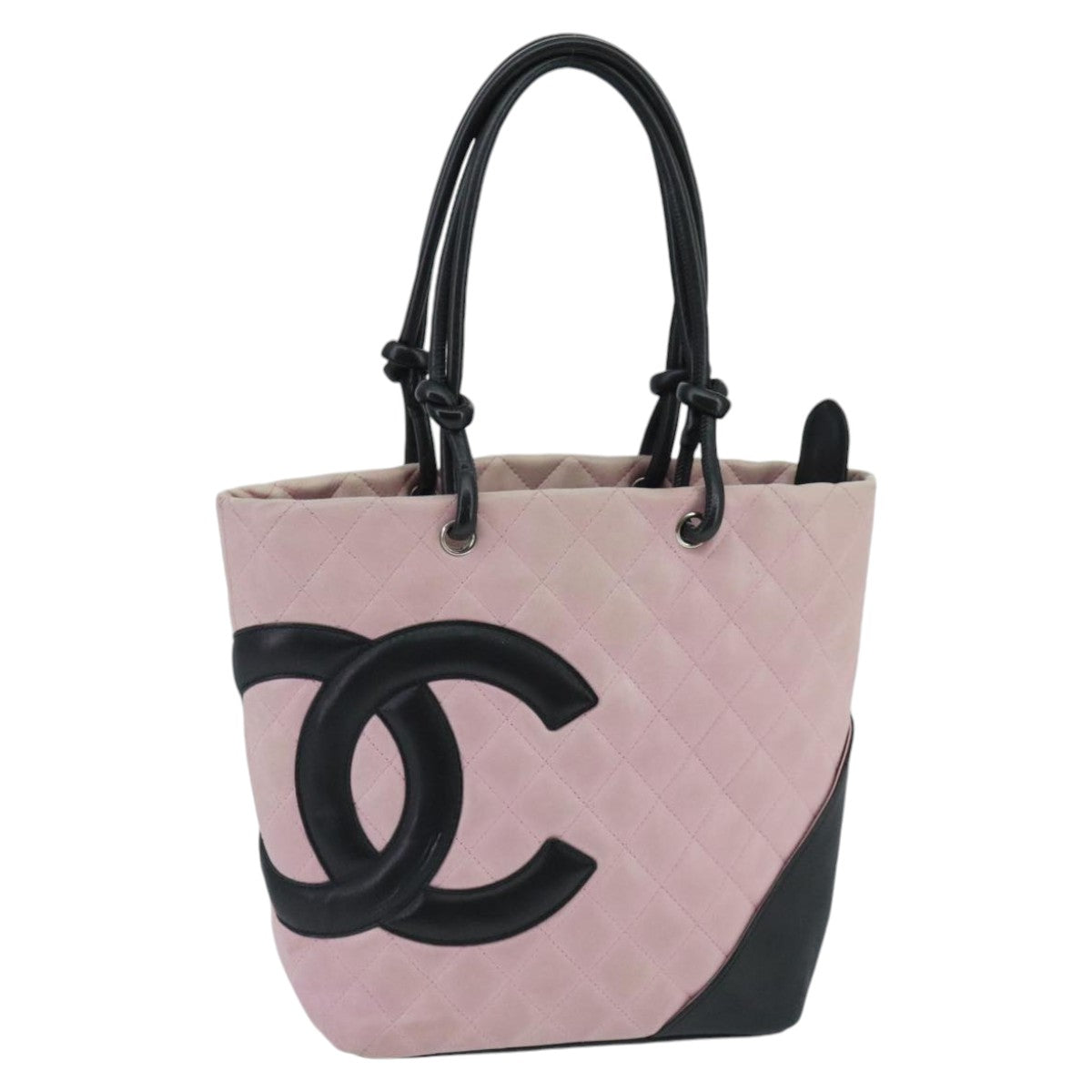 CHANEL Cambon Line Shoulder Bag Leather Black Silver pink CC Auth 98132