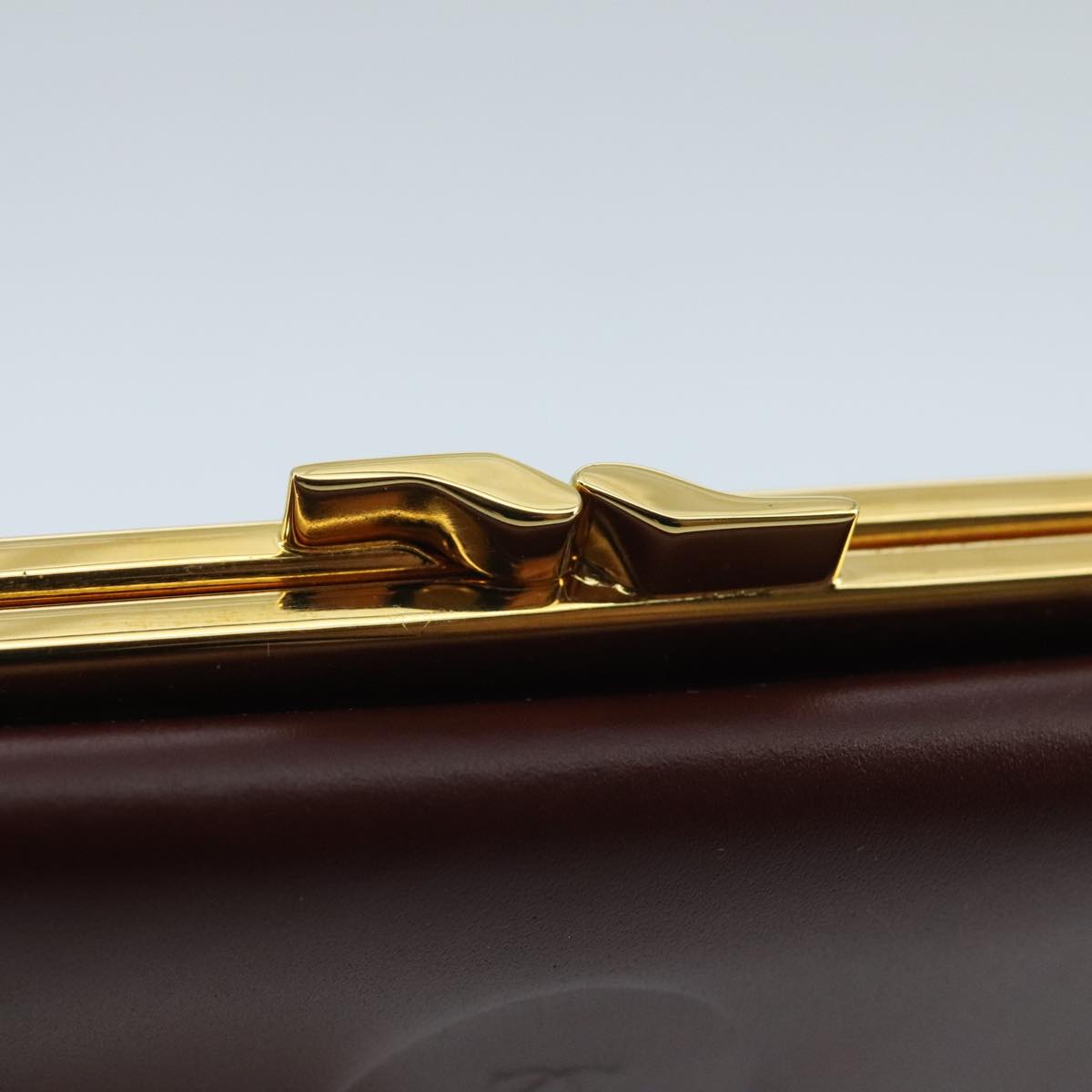 CARTIER Wallet Leather Gold Wine Red Auth 98141A