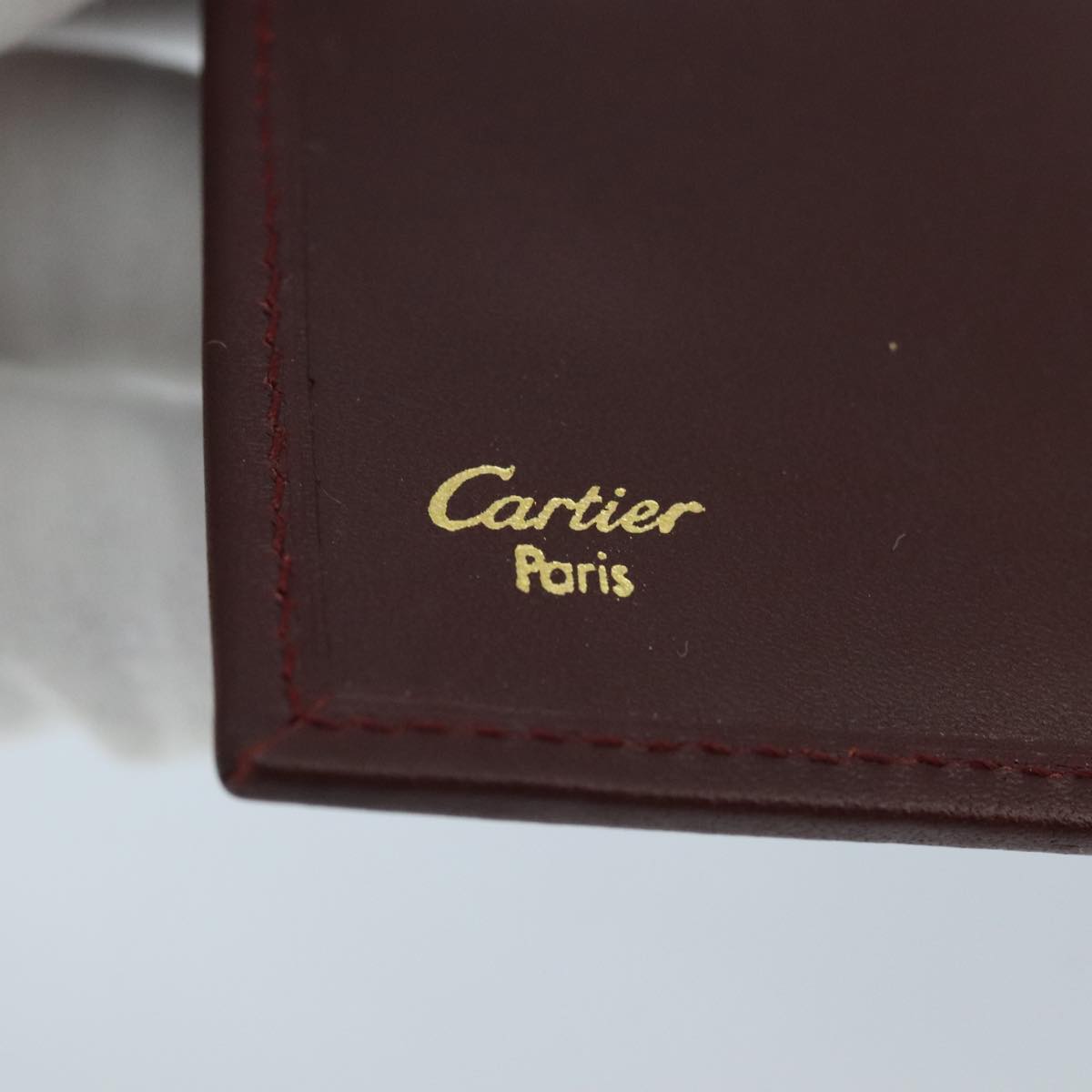 CARTIER Wallet Leather Gold Wine Red Auth 98141A