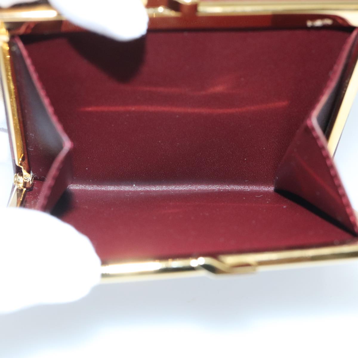 CARTIER Wallet Leather Gold Wine Red Auth 98141A