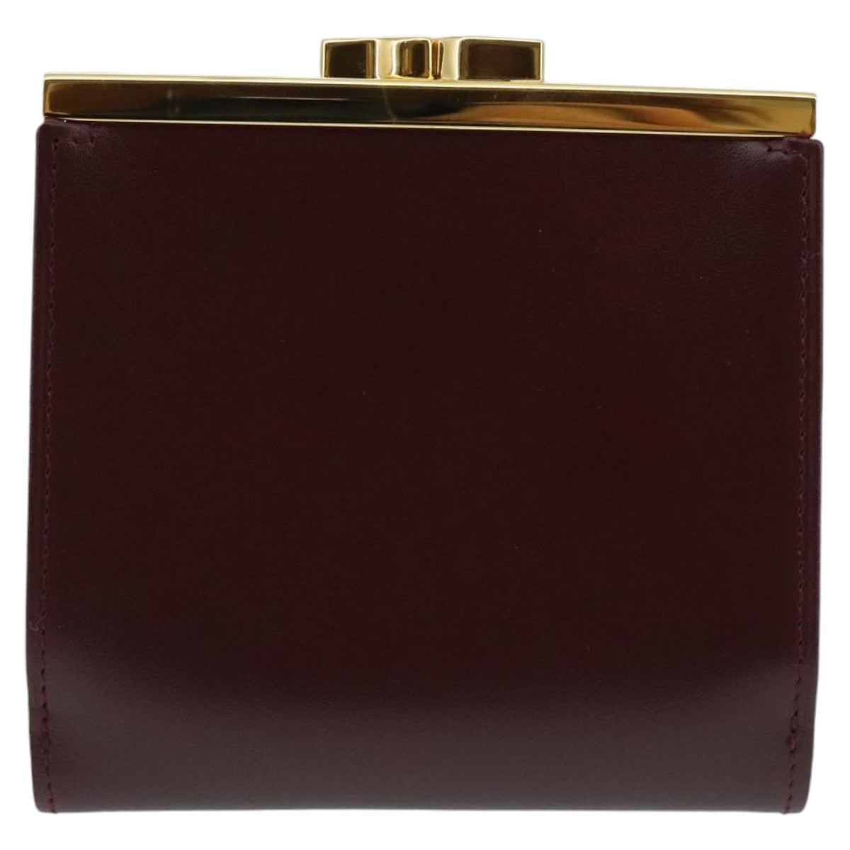 CARTIER Wallet Leather Gold Wine Red Auth 98141A - 0