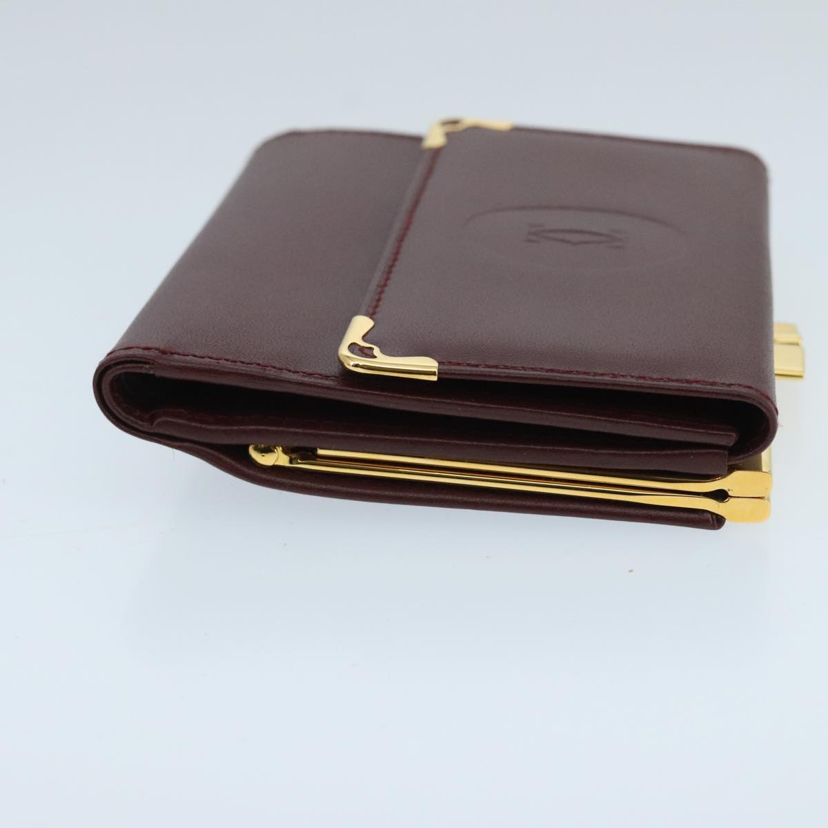 CARTIER Wallet Leather Gold Wine Red Auth 98141A