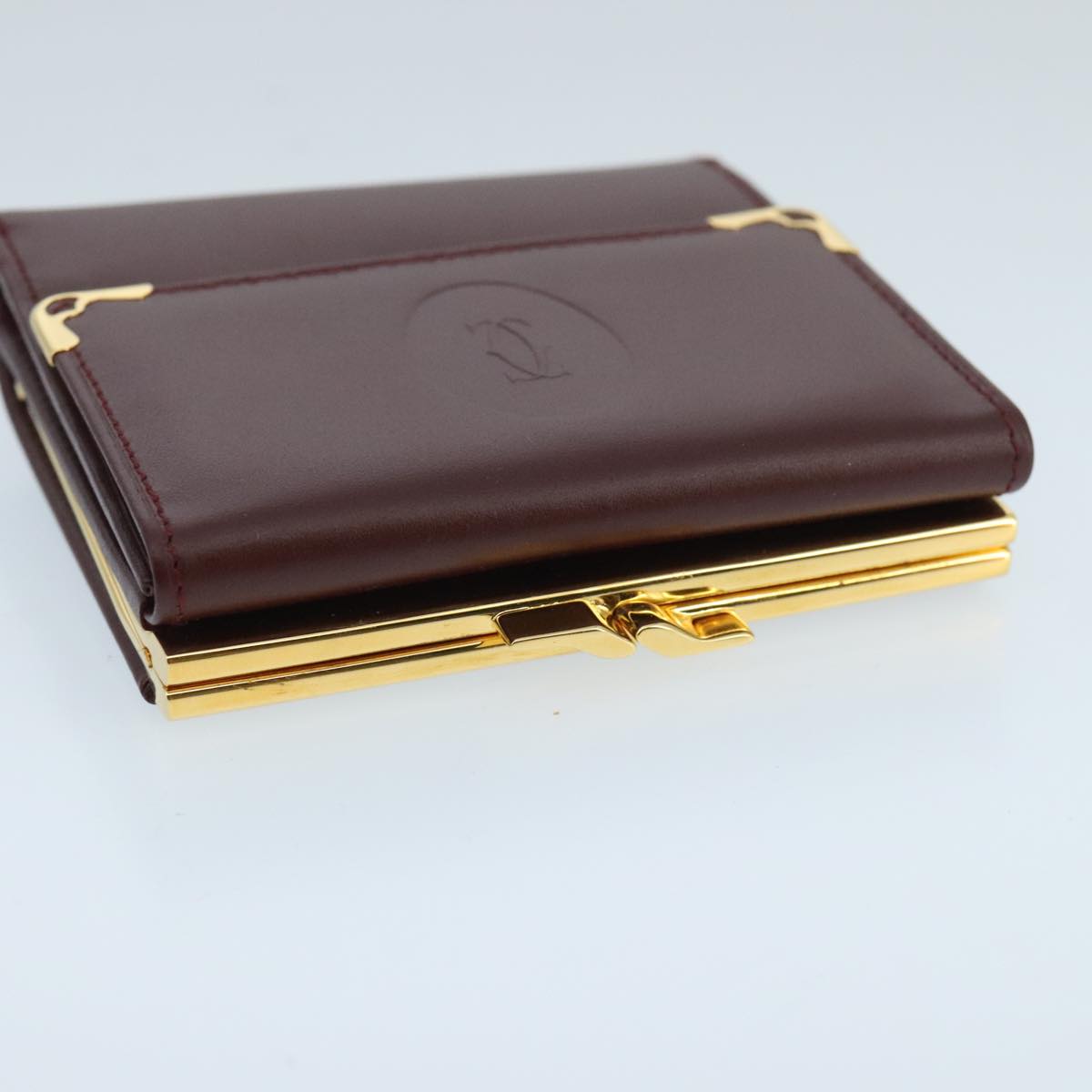 CARTIER Wallet Leather Gold Wine Red Auth 98141A