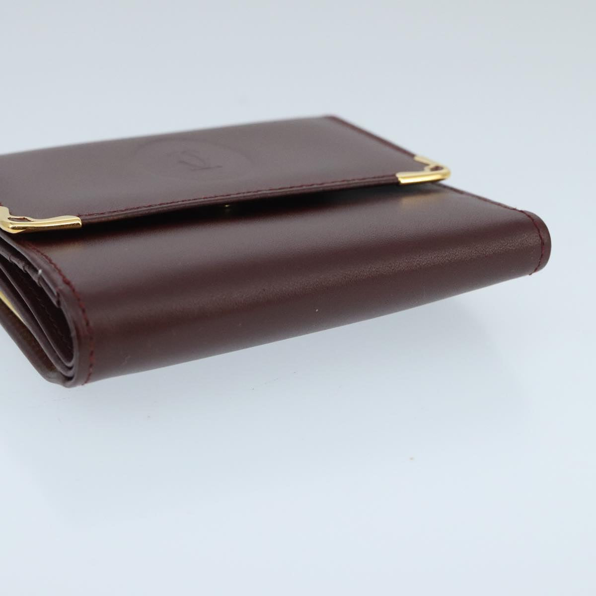 CARTIER Wallet Leather Gold Wine Red Auth 98141A