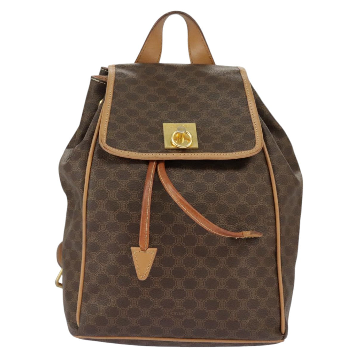 CELINE Macadam Canvas Backpack PVC Leather Brown Gold Auth 98144 - 0