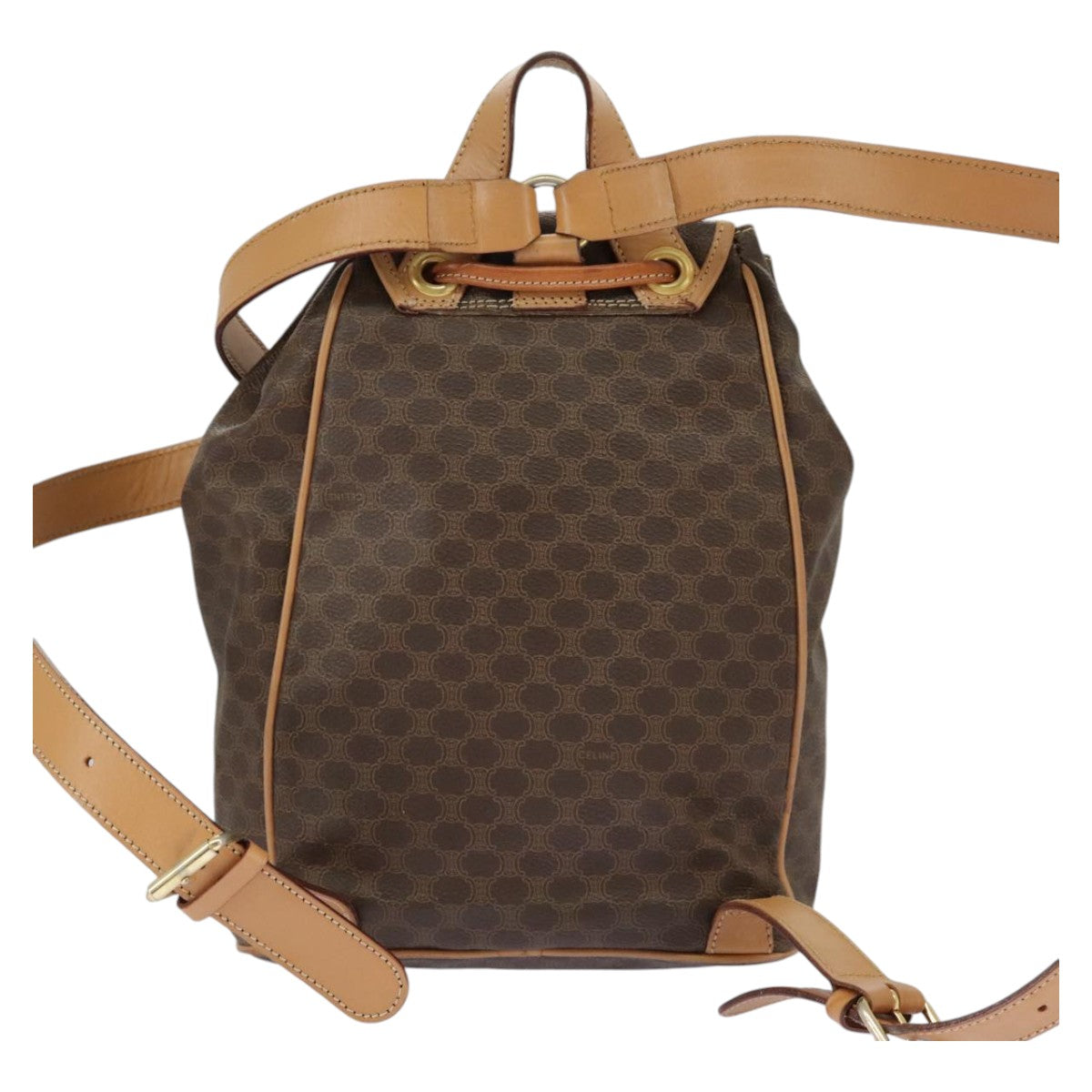 CELINE Macadam Canvas Backpack PVC Leather Brown Gold Auth 98144