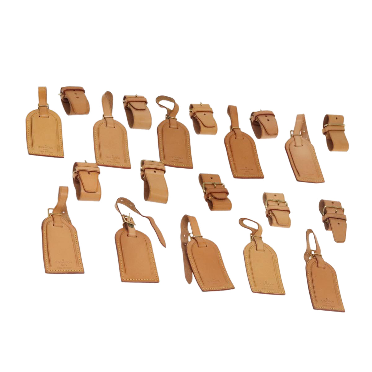 LOUIS VUITTON Powanie Name Tag Leather 10set Beige LV Auth 98149