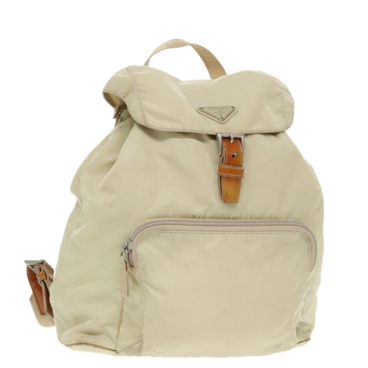 PRADA Backpack Nylon Beige Silver Auth 98213