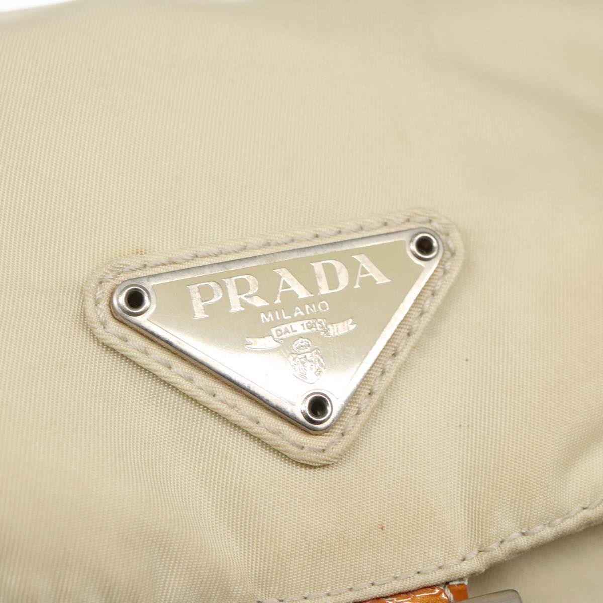 PRADA Backpack Nylon Beige Silver Auth 98213