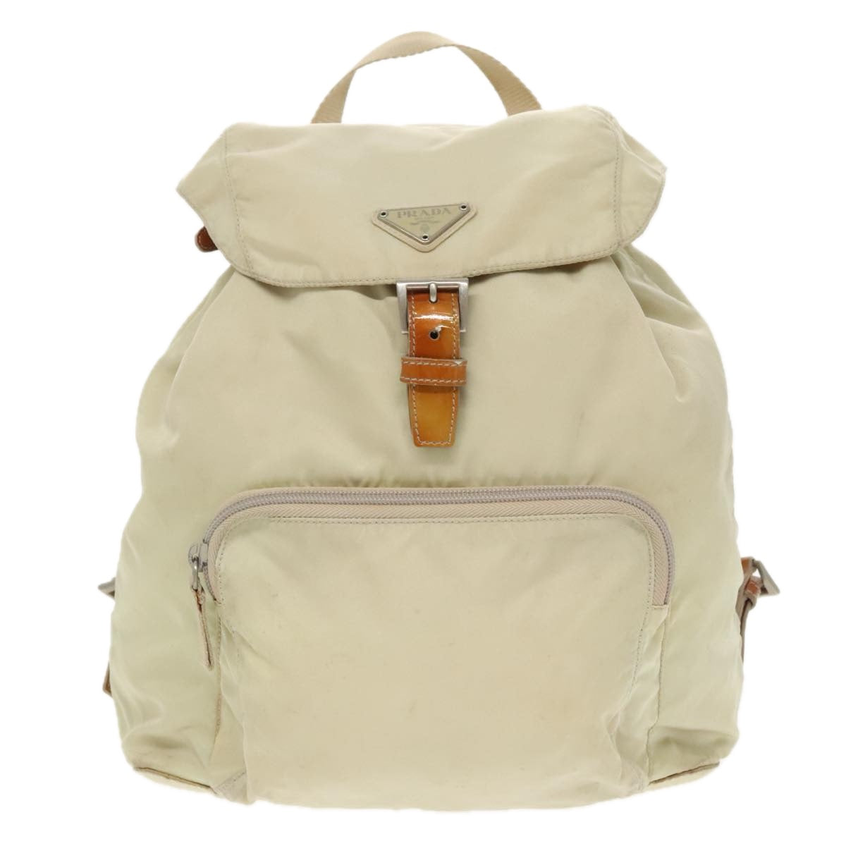 PRADA Backpack Nylon Beige Silver Auth 98213 - 0