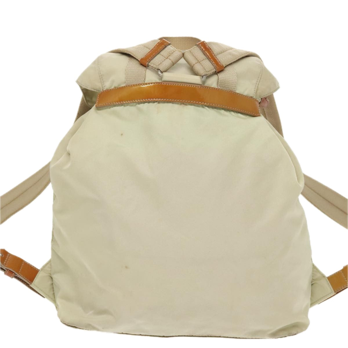 PRADA Backpack Nylon Beige Silver Auth 98213