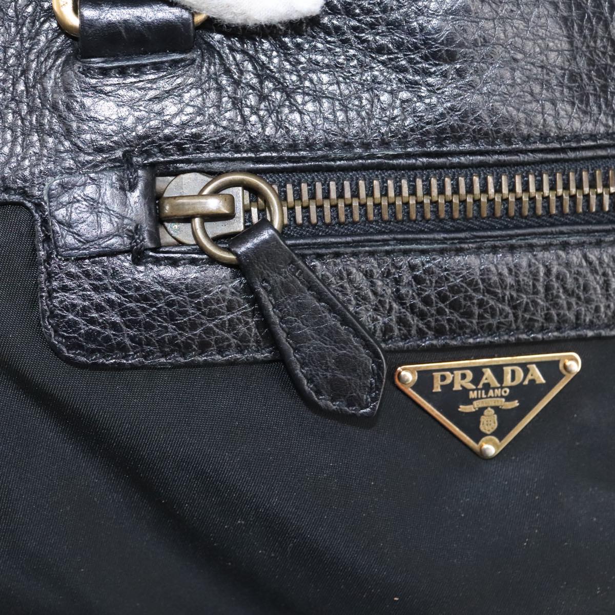 PRADA Tote Bag Nylon Leather Black Gold Auth 98214