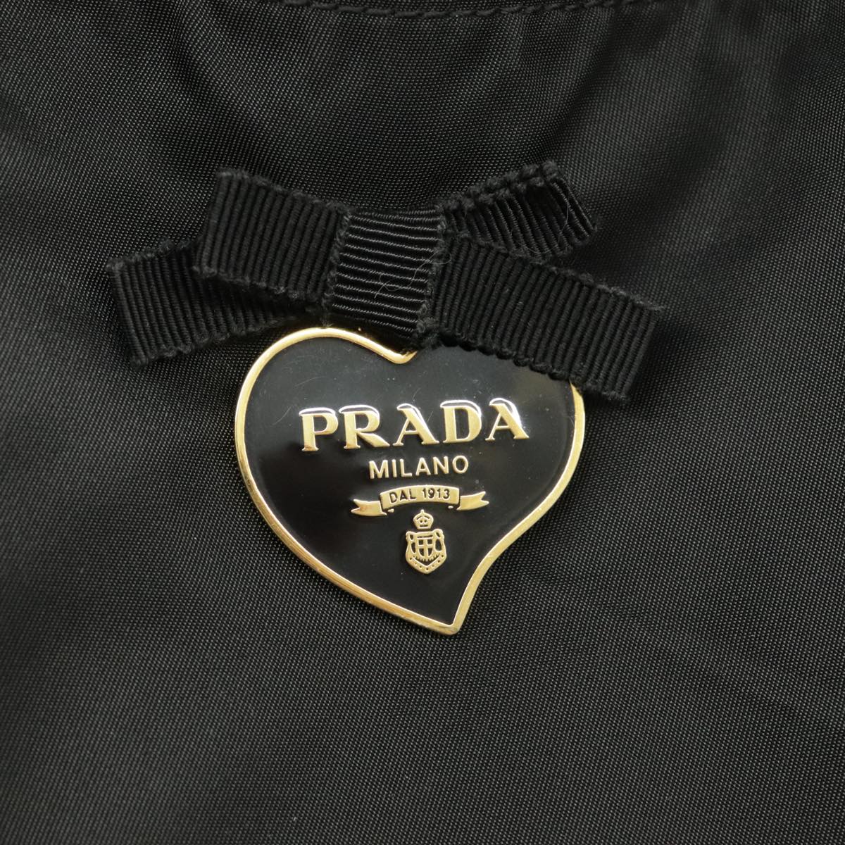 PRADA Tote Bag Nylon Black Gold Auth 98216