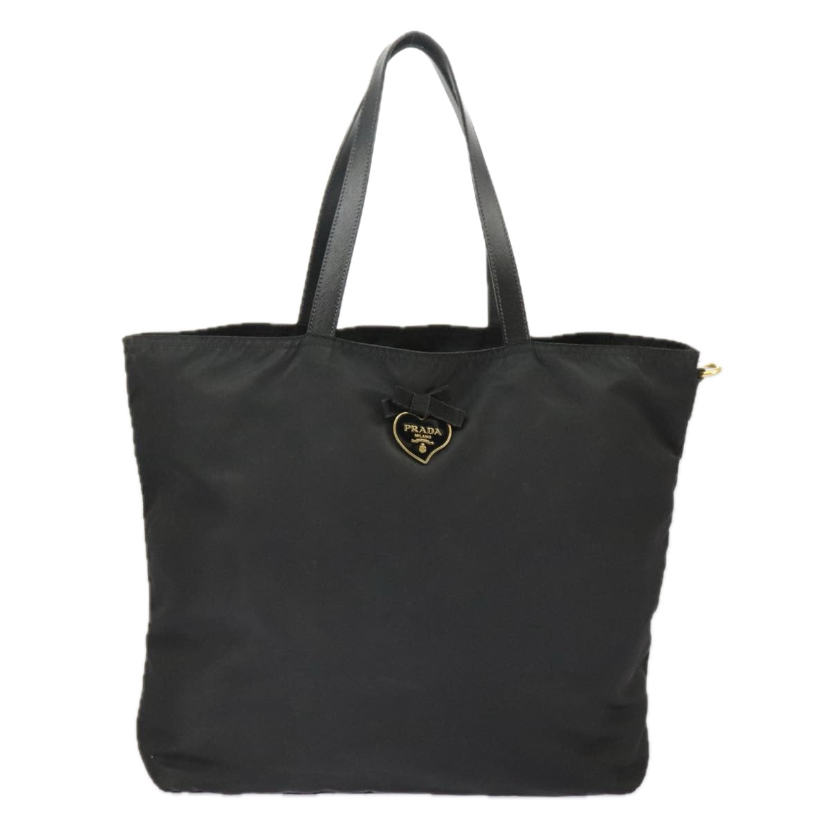 PRADA Tote Bag Nylon Black Gold Auth 98216 - 0