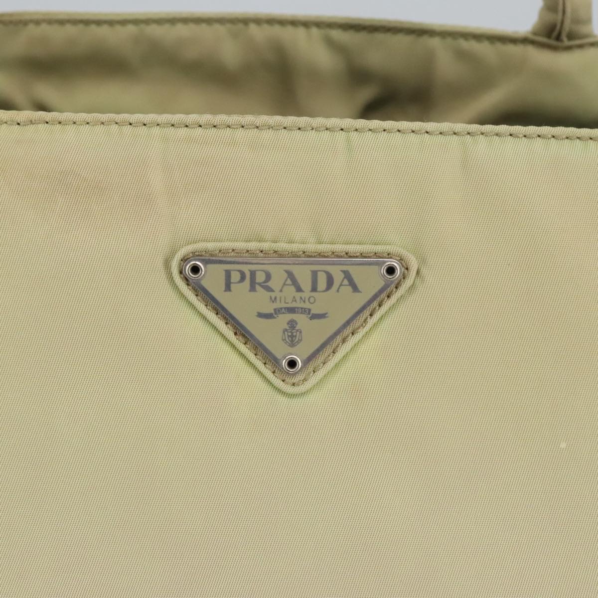 PRADA Tote Bag Nylon Beige Silver Auth 98217